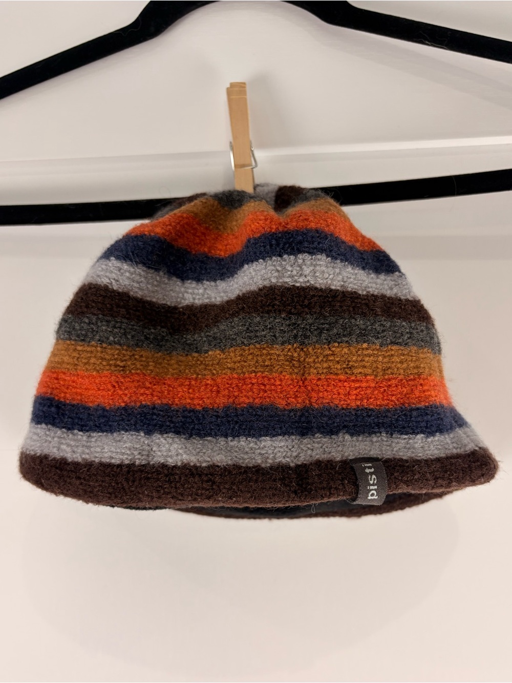 Pistil Striped Fleece Lined Knit Beanie Brown Orange Gray OS